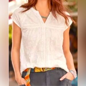 Sundance Womens Romance Crinkled Textured Tee White Sz M Cotton Blend Round Hem